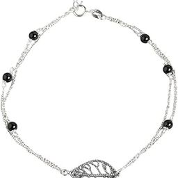 925 Sterling Silver Layered Designer Leaf Beaded Rhodium Plated Adjustable Chain Anklet (Single) | Gift for Women & Girls | With Certificate of Authenticity & 925 Hallmark-1