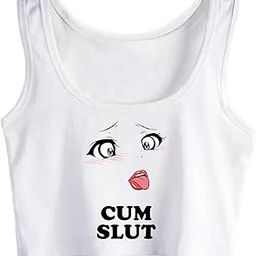 Cum Slut Gril Cartoon Picture Design Sleeveless Vest Women Crop Top-image-88