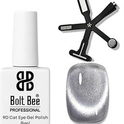 Bolt Bee 9D Cat Eye Gel Nail Polish with 6 in 1 Magnet – 9ml Glitter Professional Gel for Nail Art, Soak Off UV LED Gel Polish for Salon & Home DIY Manicure (Silver)-image-80
