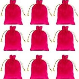 Set of 15 pcs Small Velvet potli Bags for Return Gifts for ladies Women | 5x7 inch Drawstring pouches for Wedding gift, Pink Shagun Pouch Goody Bags, Batwa Bag Wallet Potli for Gifting-29