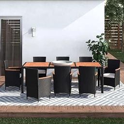 LOCCUS 9-Piece Outdoor Dining Set – Rattan Wicker Patio Furniture with Round Table & Cushioned Chairs – Weather-Resistant Garden Bistro Set (Black and Orange)-image-101