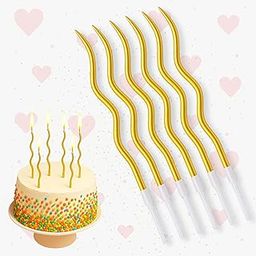Flyloons 6 Pcs Metallic Spiral Candles Golden for Birthday Anniversary Cake Topper Party Unscented Smokless Twisty Candles Decoration Items-image-24