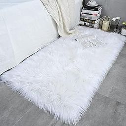 ISEAU Soft Faux Fur Fluffy Area Rug, Luxury Fuzzy Sheepskin Carpet Rugs for Bedroom Living Room, Shaggy Silky Plush Carpet Bedside Rug Floor Mat, 2ft x 3ft, White, Rectangular-22