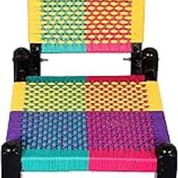 THE ROYAL CRAFTS Traditional handicrafts Multicolor Resham Rope Stuffed Weaving 15 inch Folding Chair khatli bajot Stool mudda pidda-image-61