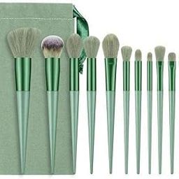 ANNA's 14 Pcs Makeup Brush Set with Beauty Blender Sponge & Storage Pouch – Professional Face & Eye Cosmetic Brushes for Foundation, Blush, Contour, Eyeshadow – Soft Bristles, Pink Handle (Pink) (Green)-10