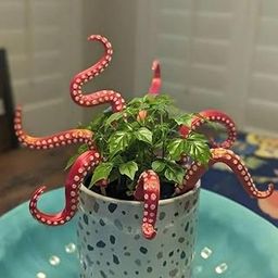 FXiaoy House Plant Accessories Decor - Set of 7 Sea Monster Tentacles,Glowing Octopus Tentacle Plant Stake,Garden Stakes for Plant Decor,Plant Decorations, Plant Ornaments (Red)-image-1