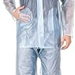 Men's PVC Rainsuit with Hoods and Side Pocket, 100% Waterproof Portable Rainwear_Pack Of 01(Green)-picture-27