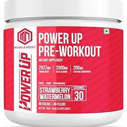 Muscle Needs Power Up- Pre-Workout Supplement Powder, 165g, 30 Servings, with Beta Alanine & Citrulline Malate for Strength, Focus & Endurance for Men & Women (Strawberry Watermelon)-20