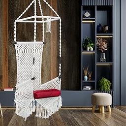 Patiofy Royal Maharaja Jhula/Swing For Adult/Swing For Balcony/Hanging Swing Chair/Swing For Balcony/ 200Kg Weight Holding Capacity/Free Hanging Kit & Cushion Included-White - Polyester,46 Cm-image-33