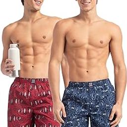 US57 Men's Super Combed Mercerized Cotton Woven Printed Boxer Shorts with Side Pocket (Pack of 2)_Navy & Karanda Red_S-image-91