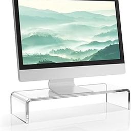CRUTO Acrylic Transparent Computer Monitor Riser Stand – Clear Desk Organizer for Laptop, PC, Printer & TV (Minimalistic, 16x8x3)-image-13