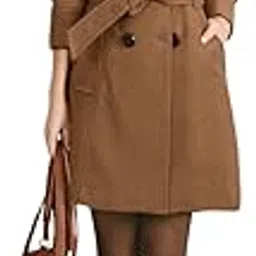 quecy Women's Wool Jacket Trench Winter Coat Double -Breasted Long Sleeve with Belt Tunic Overcoat Outwear -Coffee -2XL-picture-19