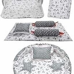 Fareto Combo of Baby Nest | Net with Bed | Carry Bag | 4 Pcs Bedding Set(0-6 Months) (Fullset_Nest) (Full Set Nest Grey Moon)-picture-23
