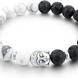 Divine Natural Lava Howlite Stone Buddha Beads Bracelet for Men-(9388b)-image-21