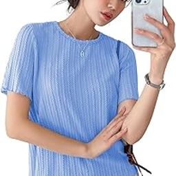 Regular Fit Tops for Jeans for Women | Korean Trendy Stylish Casual| Half Sleeve Textured Collarless | Crop Tank | Formal-42