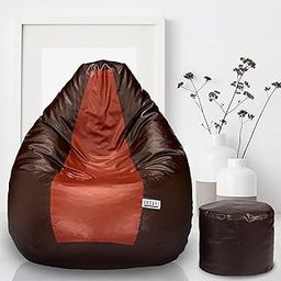 LEXAVI Brand - Faux Super Leather 4XL Combo Beanbag with Footstool prefilled with High Density Original Quality Beans - (Tan - Brown)-image-69