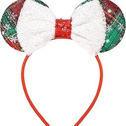 Red and Green Plaid Christmas Mouse Ear Headband, Sequin Festive Holiday Hair Accessory for Women or Girls, One Size Fits Most (Red and Green Plaid)-image-22