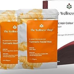 The Wellness Shop Turmeric Body & Facial Hair Removal Wax Powder Set with Instant Burgundy Hair Colouring Shampoo 75ml – Natural Ingredients Combo Gift Skincare Kit for Sister – Rakhi Gift Special-image-102