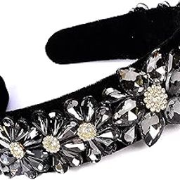 Hair Accessories Solid Fancy Party Hairband Headband for Girls and Women (Black Flower Crystal)-image-95