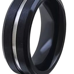 Band Ring Black Color with Silver Strip on the Middle of ring design band ring for men and boys-image-35