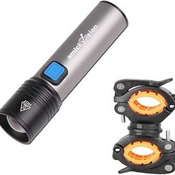 amiciVision USB-Rechargeable LED Flashlight T6 LED, 4 Modes Zoom-able Powerful Torch with Built-in Battery and Cycle Mount (Torch with Cycle Mount, Metal)-35