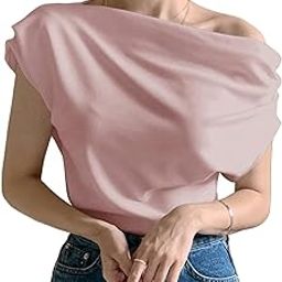 Elegant One-Shoulder Draped Pink Top-image-11