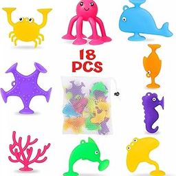 Suction Toys Kids Bath Toys,18Pcs Slicone Sucker Toys for Kids Sensory Toys for 3 4 5 6 7 8 9Year Old Boys Girls,Building Toys for Stress Release and Travel-image-59