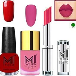 MI Fashion Nail Polish and Lipstick Combo - Baby Pink Matte,Rouge Red Shine and Magenta-47