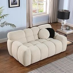 Dime Store Wooden Cloud Sofa Tufted Teddy Couch for Living Room | Modern Plush Upholstered Sofa Comfy 2-Seater Lounge Furniture for Home or Office (Beige, Standard)-image-56