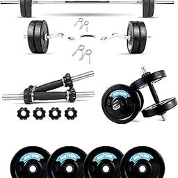 WATSON Home Gym Set, Home Gym Combo with 10Kg Rubber Plates Workout Equipments Weight, 3ft Curl Rod, 5 Feet Straight Barbell, 14in Dumbbell Rods, Complete Gym Set-image-57
