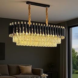 DREAMY DESIGNS Chandelier Lights for Ceiling Black Gold 600 * 300 MM 3-Tier K9 Glass Crystal Chandeliers for Living Room Smart 3 Mode LED Light Plate Modern Jhumar Designer Bedroom and Dining Room-image-58