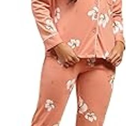 Floral Print Cotton Blend Relaxed Fit Collar Neck Full Sleeves Night Suit for Women (J10)-picture-29
