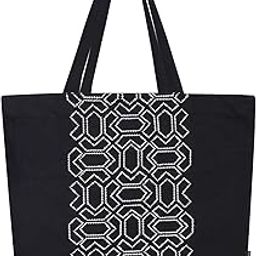 Canvas Big Zip Handbag Tote,100% Cotton, Inner pocket, Unisex Embroidered Comfortable Bag for Travel Office Beach Shopping, Easy to Wash Trendy Everyday Shoulder Bag-40