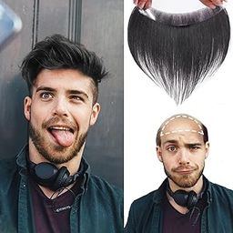 Views Men's Hairline Toupee Black Hair For Frontal Hairpiece 100% Human Hair V-Shape Topper Hairpiece PU Thin Skin Hair Patch For Men boy-47