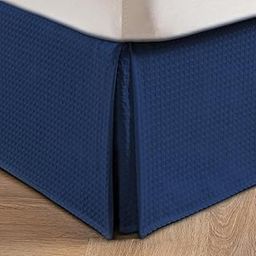 MIYE Pleated Waffle Weave Bed Skirt, Tailored Dust Ruffle 16 Inch Drop Easy Fit, Machine Washable (Navy Blue, Queen - 16" Drop)-image-32