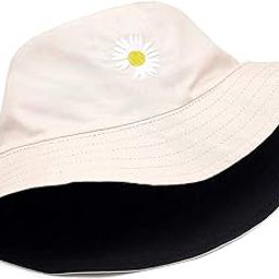Reversible Bucket Hat for Women - Double-Sided Wear, Packable Summer Travel Beach Sun Hat with Daisy Print, Unisex Outdoor Cap (Double-Faced Hat) Beige-Black-image-81