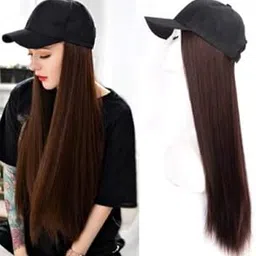 Samyak Unique cap with attached hair extension straight natural brown no need to go parlor Hat with Synthetic Hair Extension For Girls & Women-picture-19