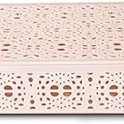 Nayasa Flower Storage Box Medium | Plastic Basket With Lid | Multipurpose Basket With Lid | Organizer Basket With Lid | Beige-24