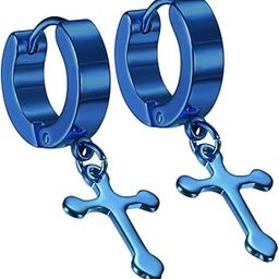 Christmas Gift Jesus Cross Piercing Surgical Blue Stainless Steel Huggie Earring-image-77