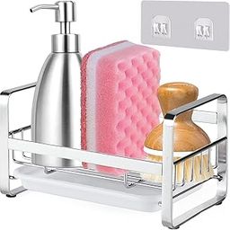Zollyss Sponge Holder For Kitchen Sink Caddy Organizer Countertops And Walls Soap Tray Dish Drainer With Detachable Dish Drainer Tray(Stainless Steel, Silver)-image-18