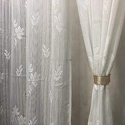 Ami Creation Heavy Floral Design Sheer Net Transparent Door Curtains for Living Room Balcony, 8 Feet Long, White, Set of 2-image-94