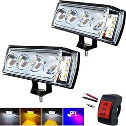 Schsteindar Motorcycle Car Scooty ATV LED Fog Light Multi-Colour Effects, High-Concentration Lens, Aluminium Shell, 2-Pack with Switch-image-7