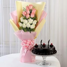 Fnp Pink & White Roses & Truffle Cake-image-15