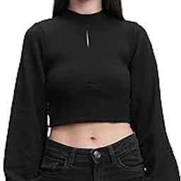 Women's Puff Long Sleeves High Neck Key Hole Crop Top | Trendy & Flattering | Perfect for Casual & Party Looks | Tops for Woman | Women Tops | Women Crop Top-image-51