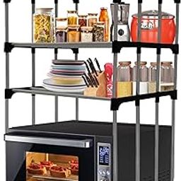 Metal Adjustable Microwave Stand Tiered Shelf Kitchen Platform 3-Tier Microwave Oven Rack Organizer Multipurpose Countertop Storage, Metal Rack, Black Color-6