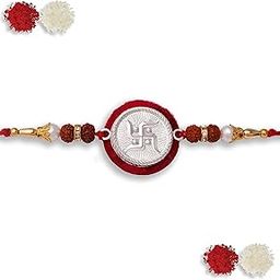 (0131) 99.5% Fine Silver Certified SWASTIK RAKHI Studded with Orignal 5 Mukhi Rudraksh.-image-6