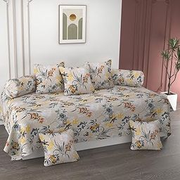 HIYANSHI HOME FURNISHING® Premium Cotton Diwan Set 8 Pieces,1 Single bedsheet Size 60x90inch, 5 Cushions 16 x 16 inch Covers with Zip and 2 Bolster Covers (Multi-9, 90x60 inches)-image-94