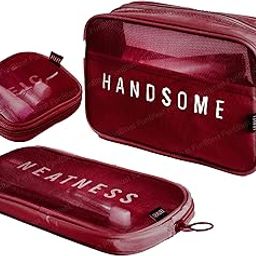 Nylon 3 Pcs Cosmetic Pouch Case - Travel Mesh Makeup Bags, Transparent Washbag Pouch, Makeup Pouch For Women Cosmetic Organizer Bag, Portable Toiletry Storage Pouch For Girls, Women (Maroon)-image-55