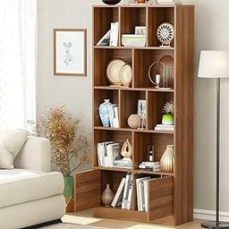 Lukzer Engineered Wood 10 Open Cube Bookcase with Push Latch Doors & 2 Bottom Shelf | Open Display Storage Shelf for Home & Office DIY Assembly (MR-033/Oak Brown/177 x 30 x 80cm)-16