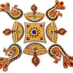Return Gift diiwali/Wedding Gift/Makarsankranti Handcrafted Decorative Diwali/Navratri Rangoli Set/Christmas Gift Kundan Decorations On Acrylic Set kundan Rangoli (9)-21